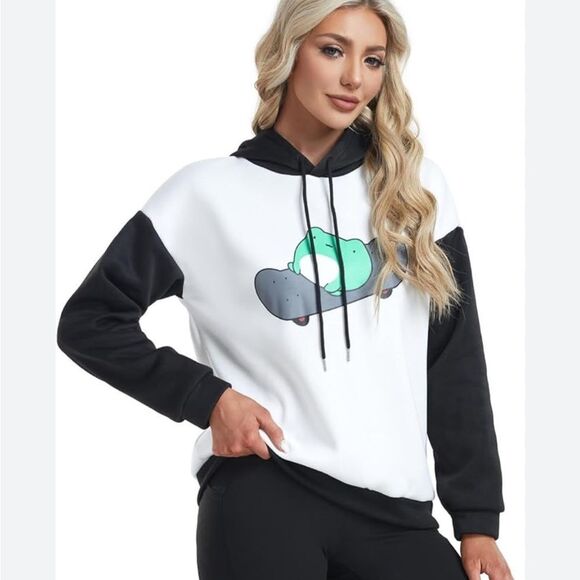 🌴 Cute Frog Skateboard Hoodie White Gray Size M - Picture 6 of 9